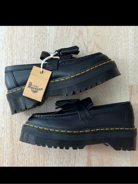 Dr. Martens Black Loafers with Yellow Stitching for women 🔥